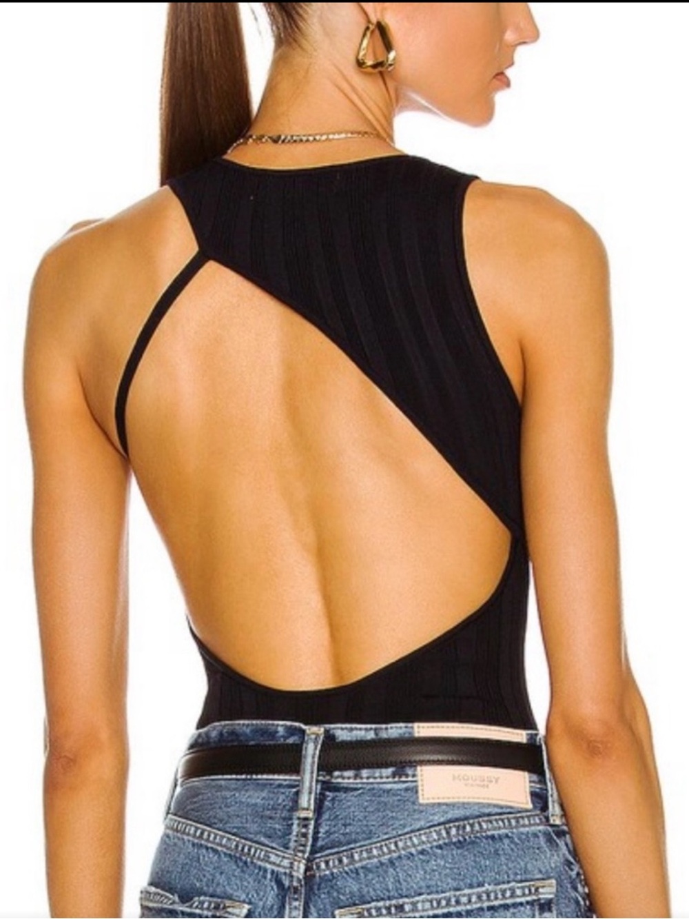 Atoir | Black Ribbed Knit Open Back Bodysuit | US4